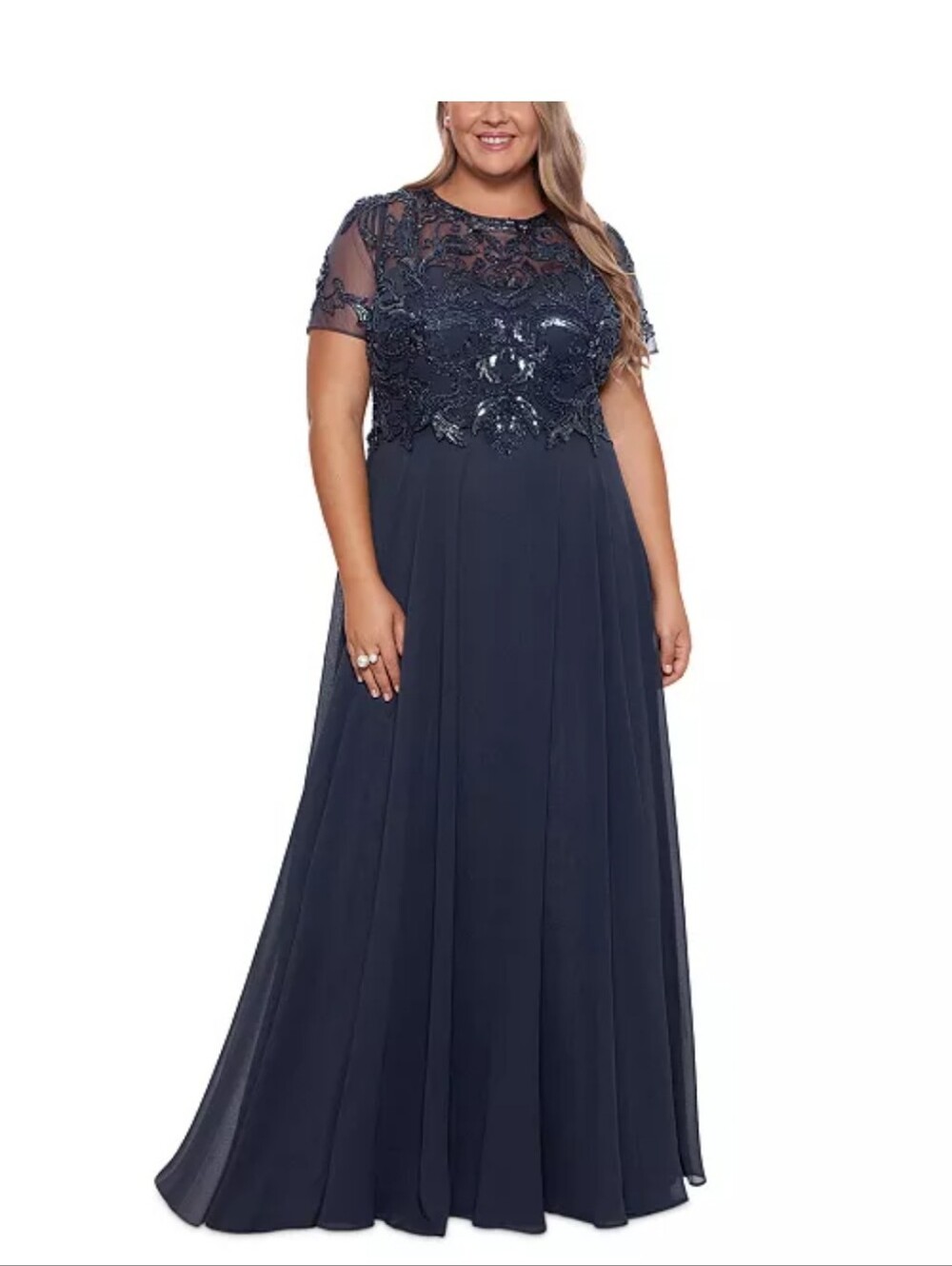 Xscape 16W Black Sequin Beaded Lace Chiffon Maxi Formal Gown NWT $319 Party
